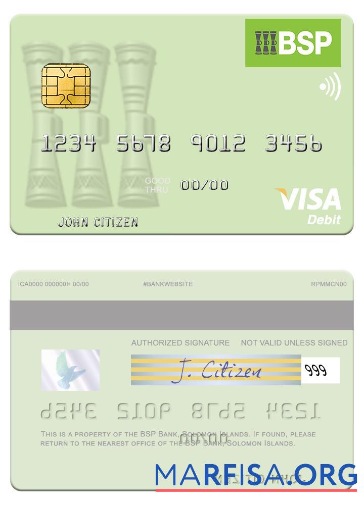 Downloadable Solomon Islands BSP Bank visa debit card real example